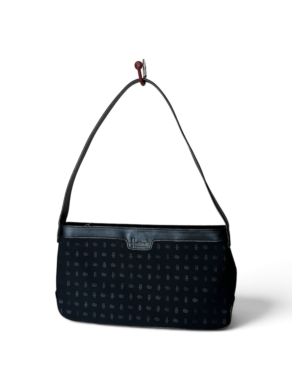 Harrods Cunard QM2 Oceanliner Black Monogram Leather Trim Shoulder Bag Purse